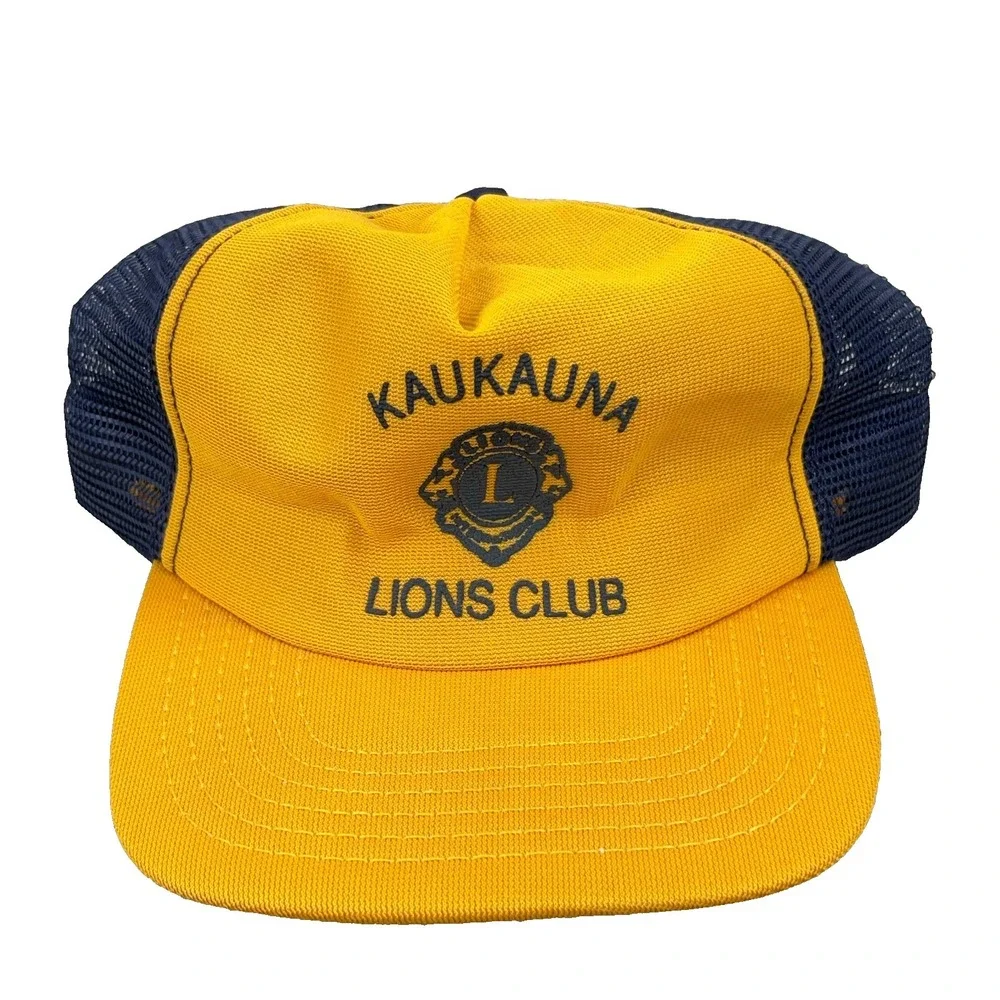 Vintage Lions Club‎ Trucker Hat Cap Made In USA 80s 90s Yellow Blue Kaukauna